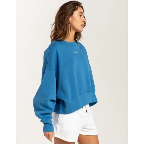 nike phoenix fleece oversized crewneck sweatshirt in teal - Picture 1 of 7